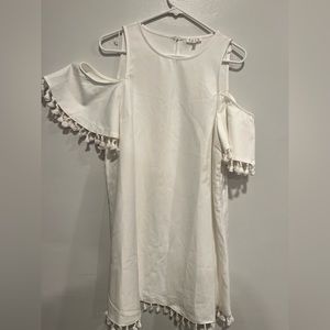 White Cold Shoulder Pom Pom Trim Dress – Size L